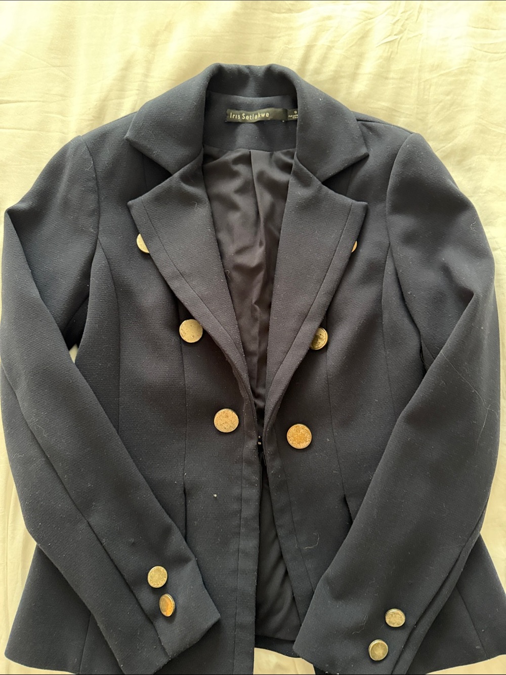 Iris Setlakwe Navy Double-Breasted Blazer with Gold Buttons